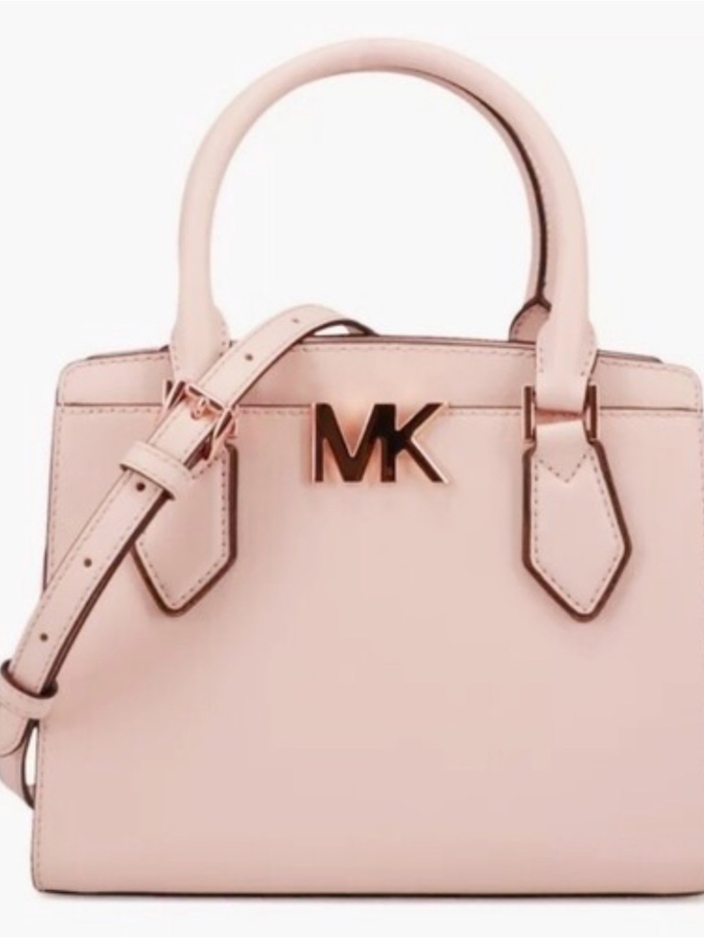 Michael Kors Blush Pink Leather Satchel with Rose Gold MK Hardware